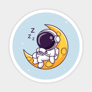 Cute Astronaut Sleeping On Moon Cartoon Magnet